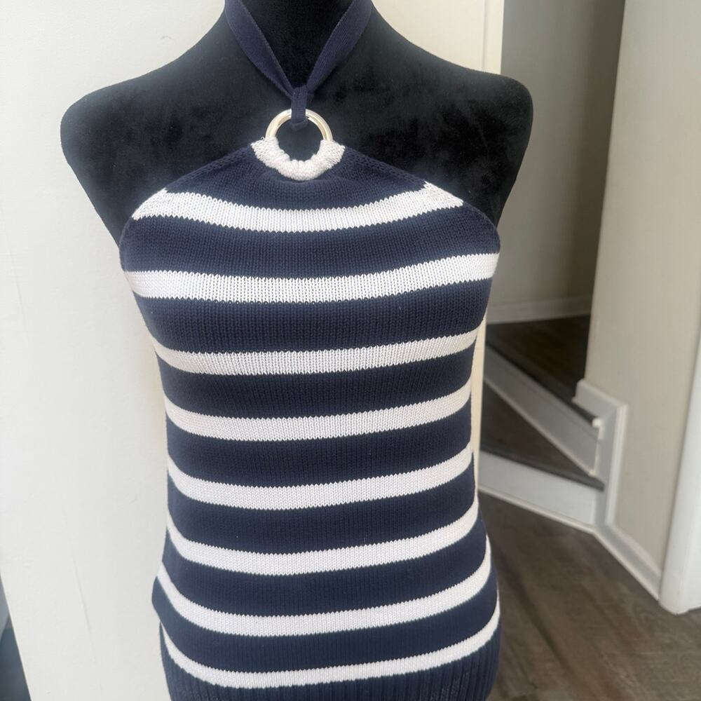 Ann Taylor Loft Navy and White Stripe Knit Halter Top Medium